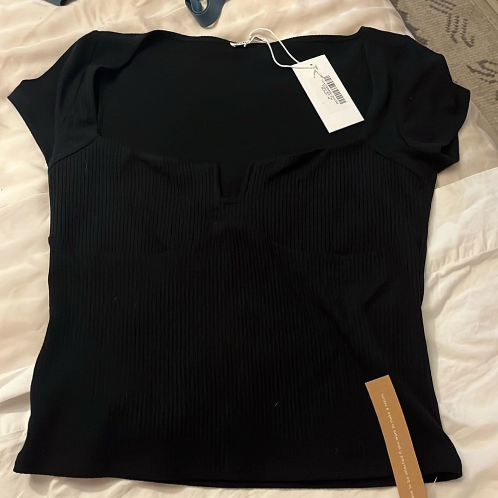 Reformation Black Short Sleeve Ribbed Knit Tee